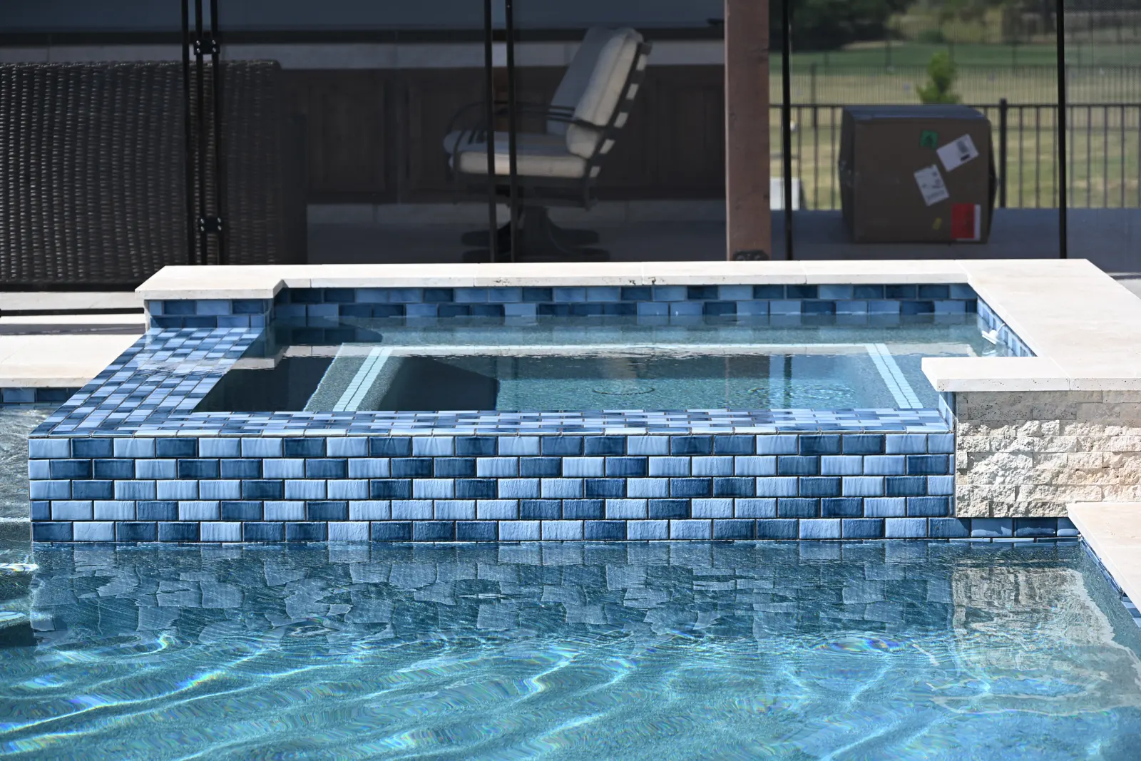 Blue tile spillover spa, Northcrest Dr
